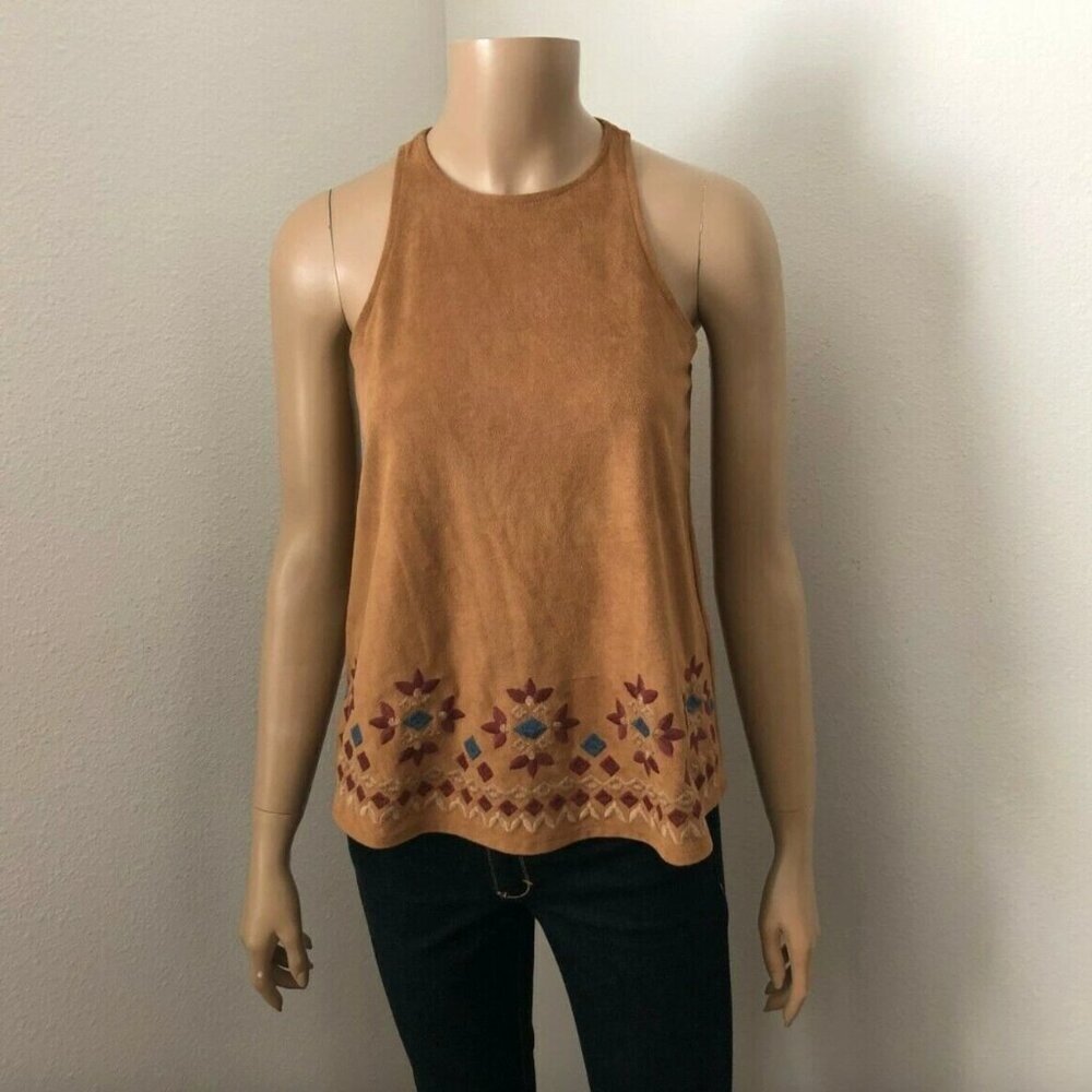 NEW Hollister Suede Embroidered Tank Top Size XS Brown